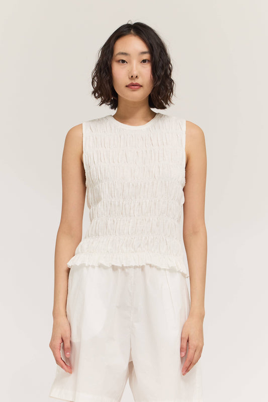 White Smocked Cotton Tank