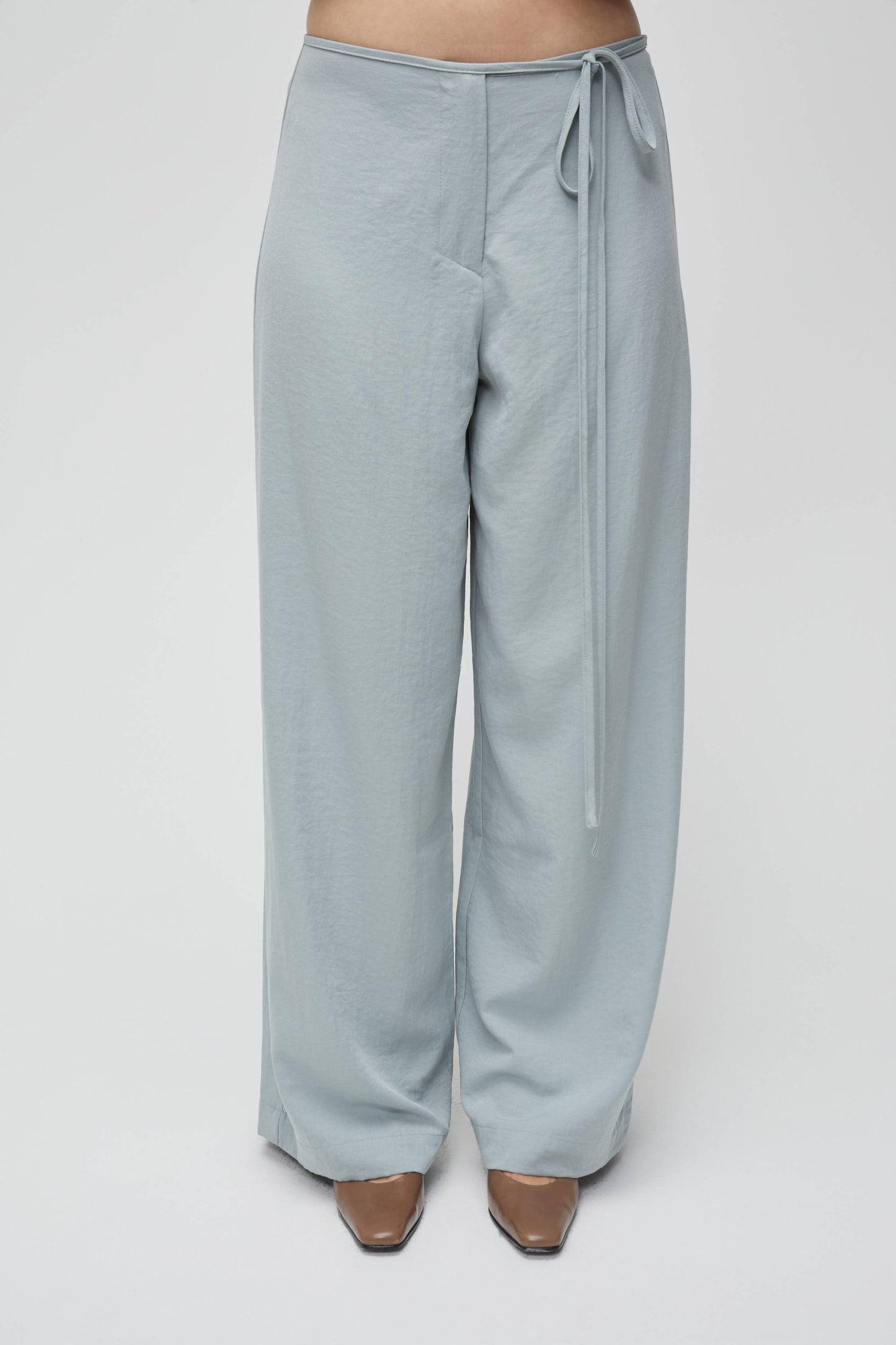 Light Blue Tie Front Wide Leg Pants