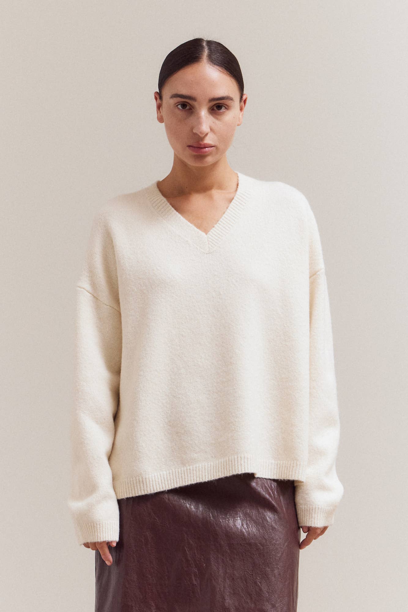 Ivory V-Neck Pullover Sweater