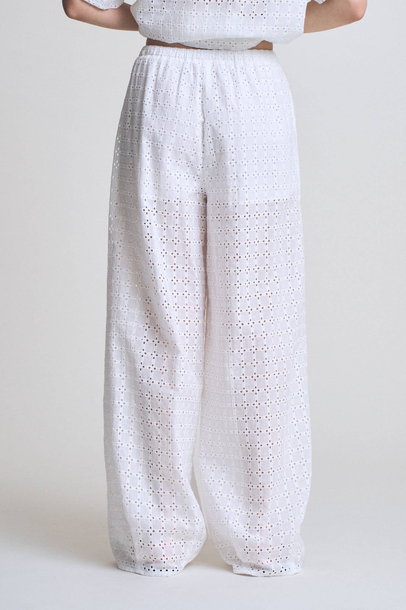 White Square Eyelet Relaxed Pants