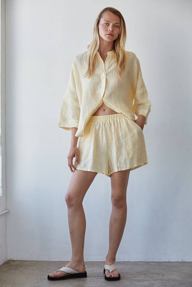 Creamy Yellow Woven Linen Shorts