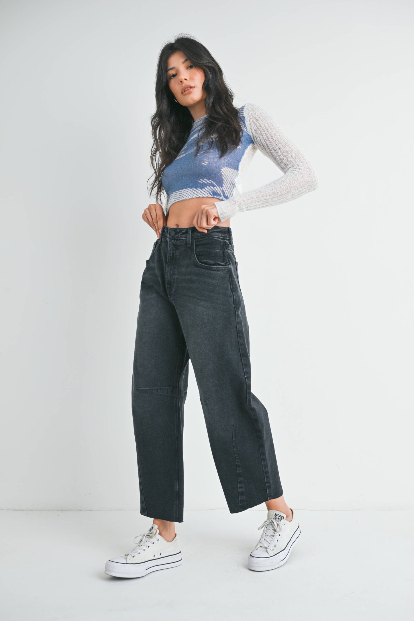 Black Wash Seamed Barrel Jean