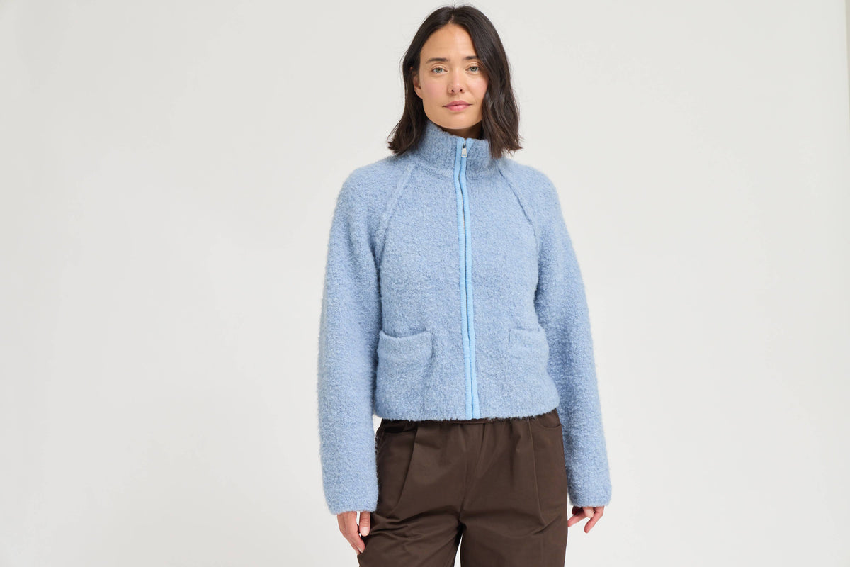 Funnel Neck Zip-Up Sweater Jacket
