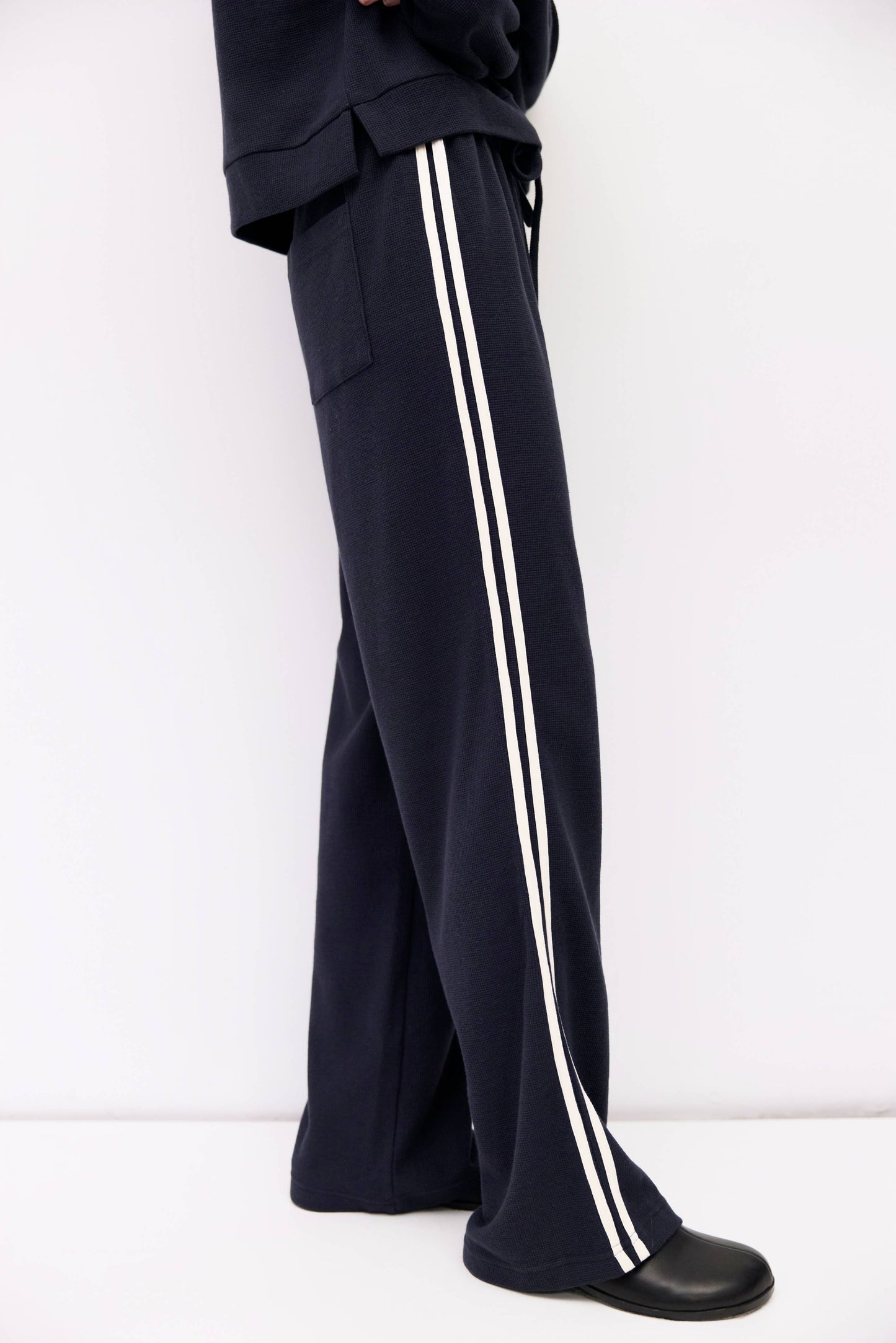 Thermal Waffle Knit Side Stripe Pant