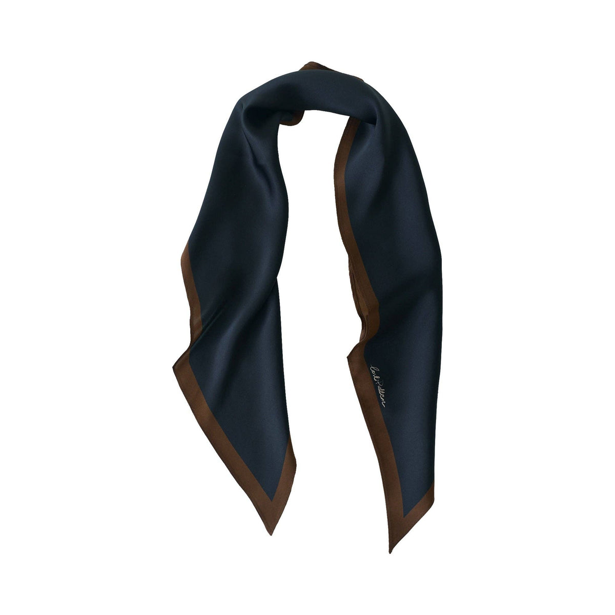 Navy Silk Scarf with Contrast Trim