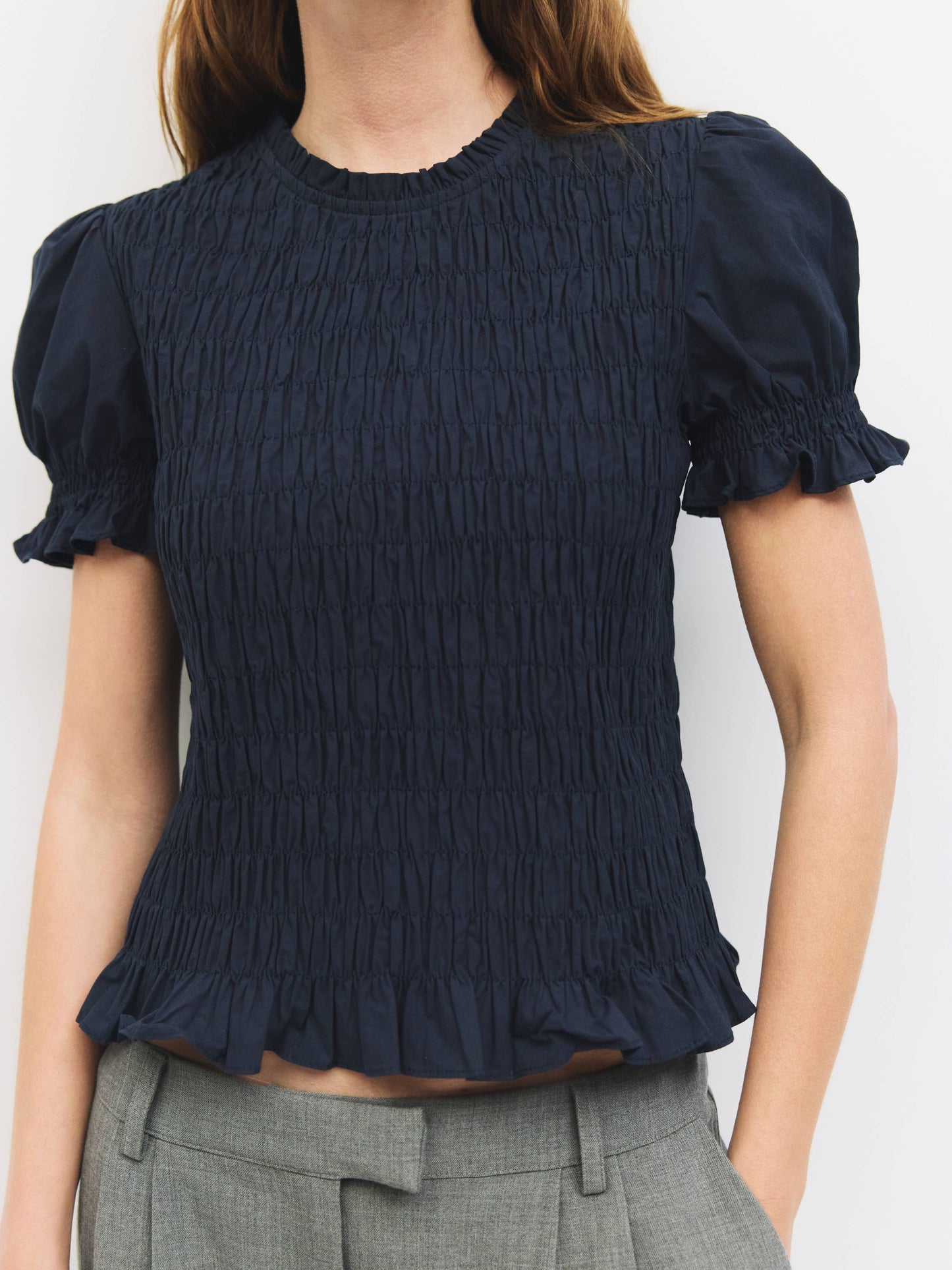 Cotton Smocked Puff Sleeve Blouse