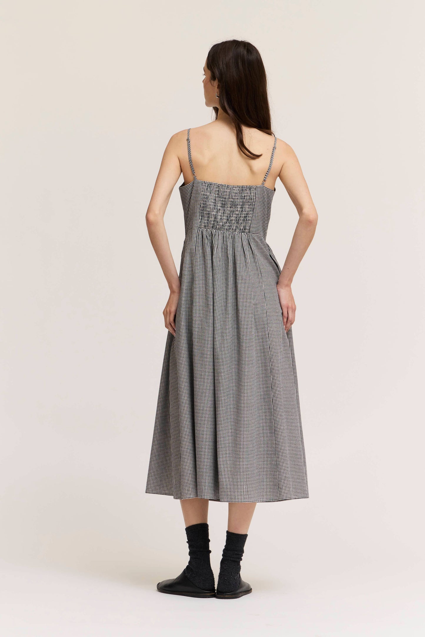 Strappy Gingham Button Front Midi Dress