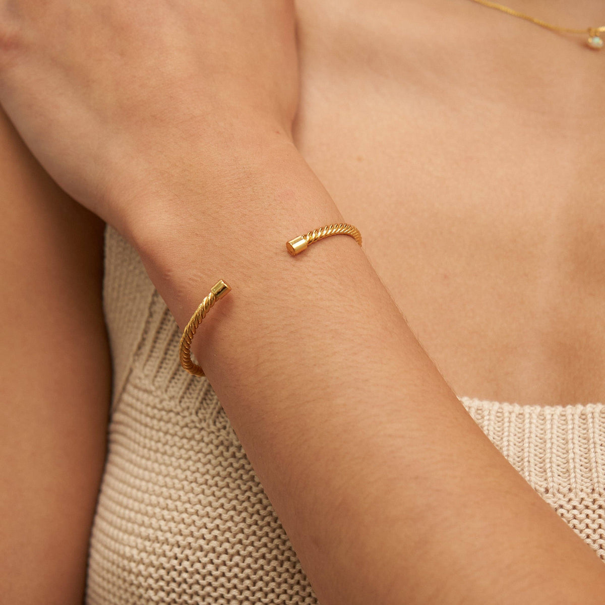 24K Gold Twisted Thin Cuff Bracelet