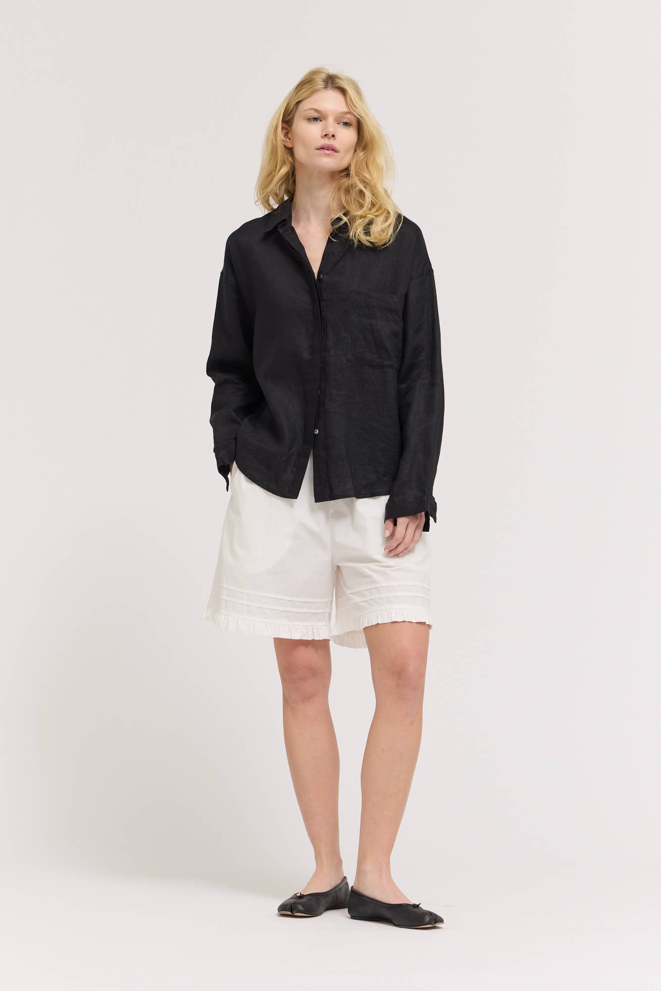 Open Collar Linen  Button-Up Shirt
