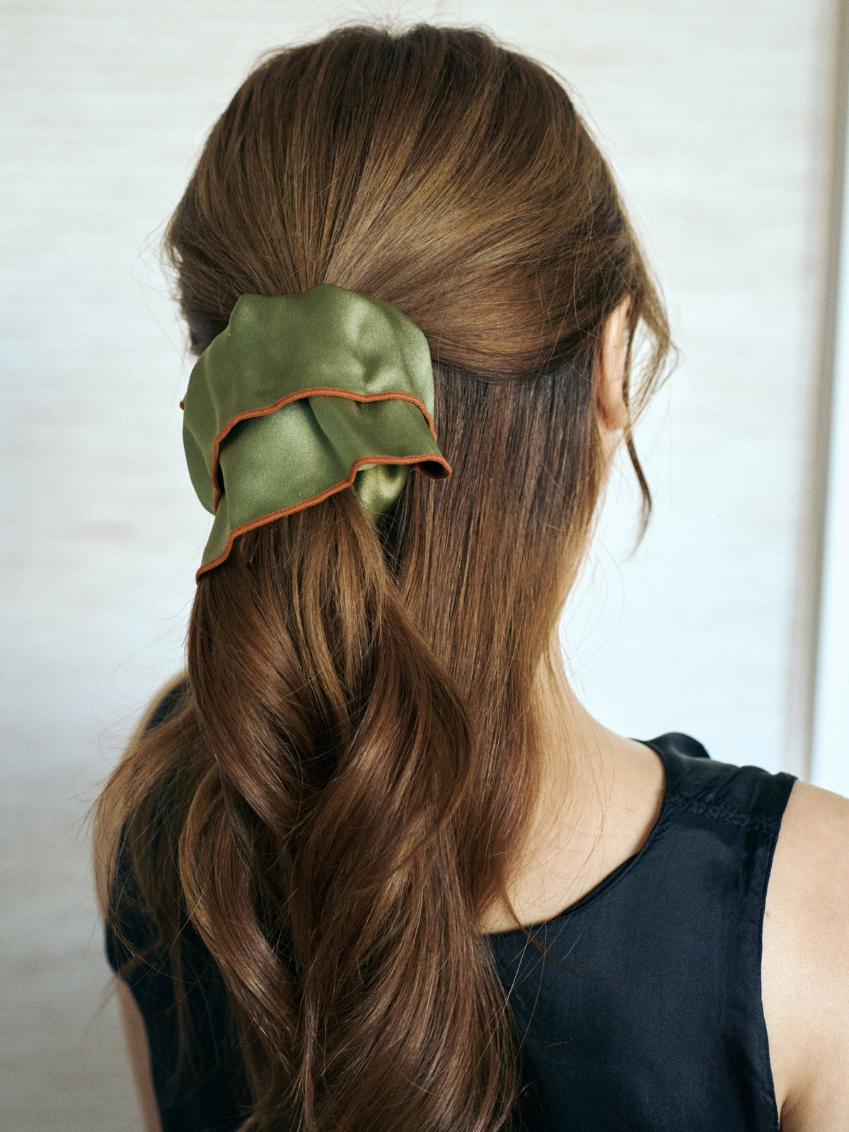 Olive Oversized Double-Layer Silk Scrunchie