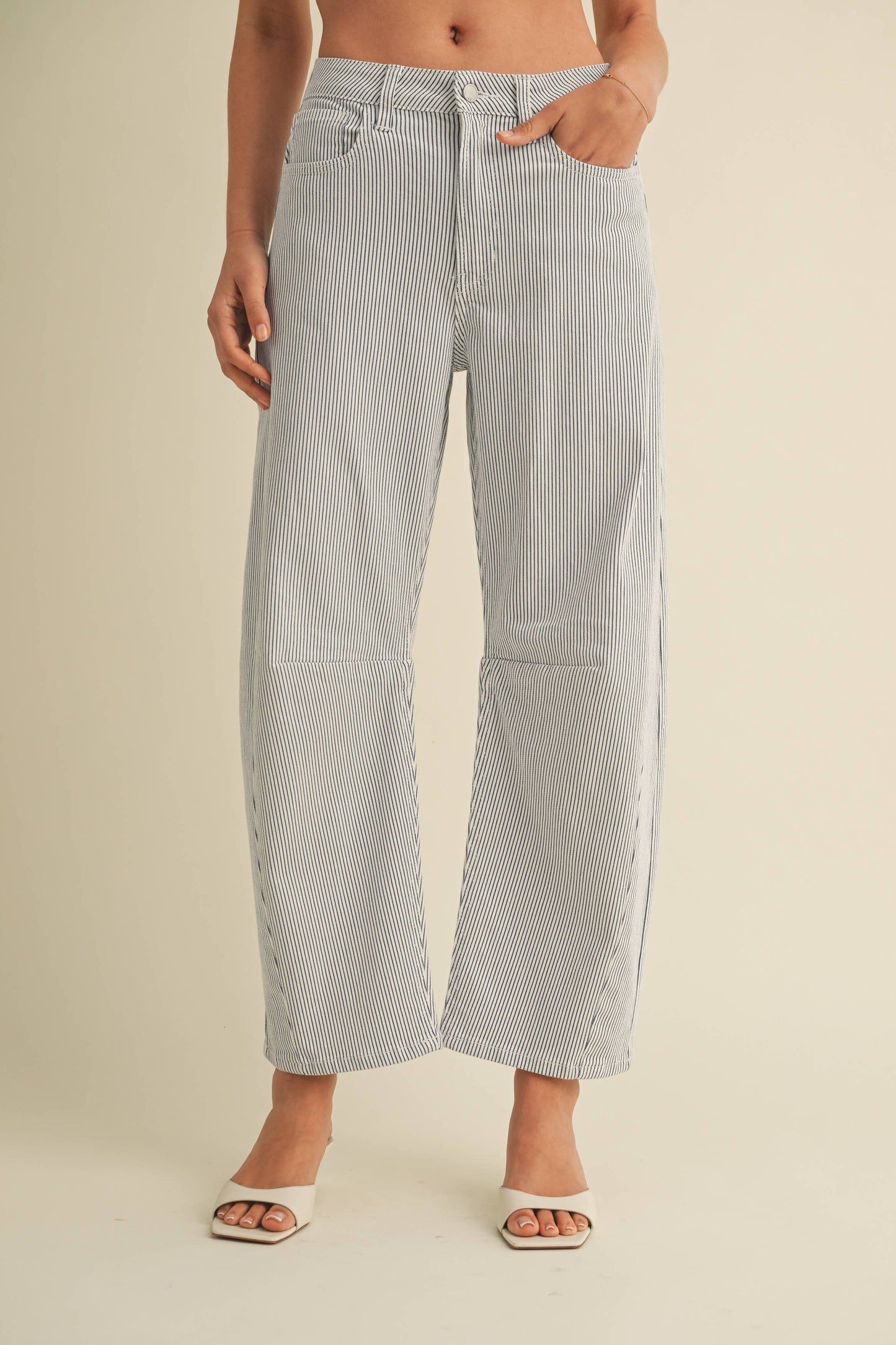 Blue Striped Barrel Jean