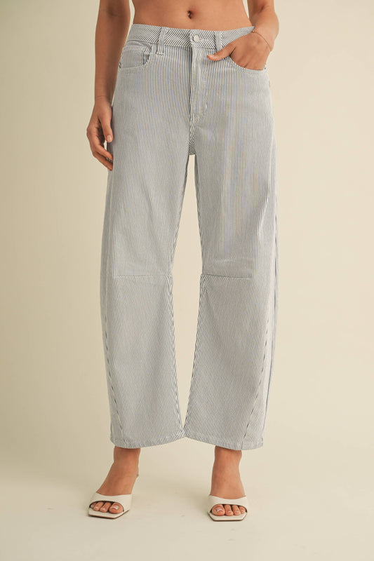 Blue Striped Barrel Jean