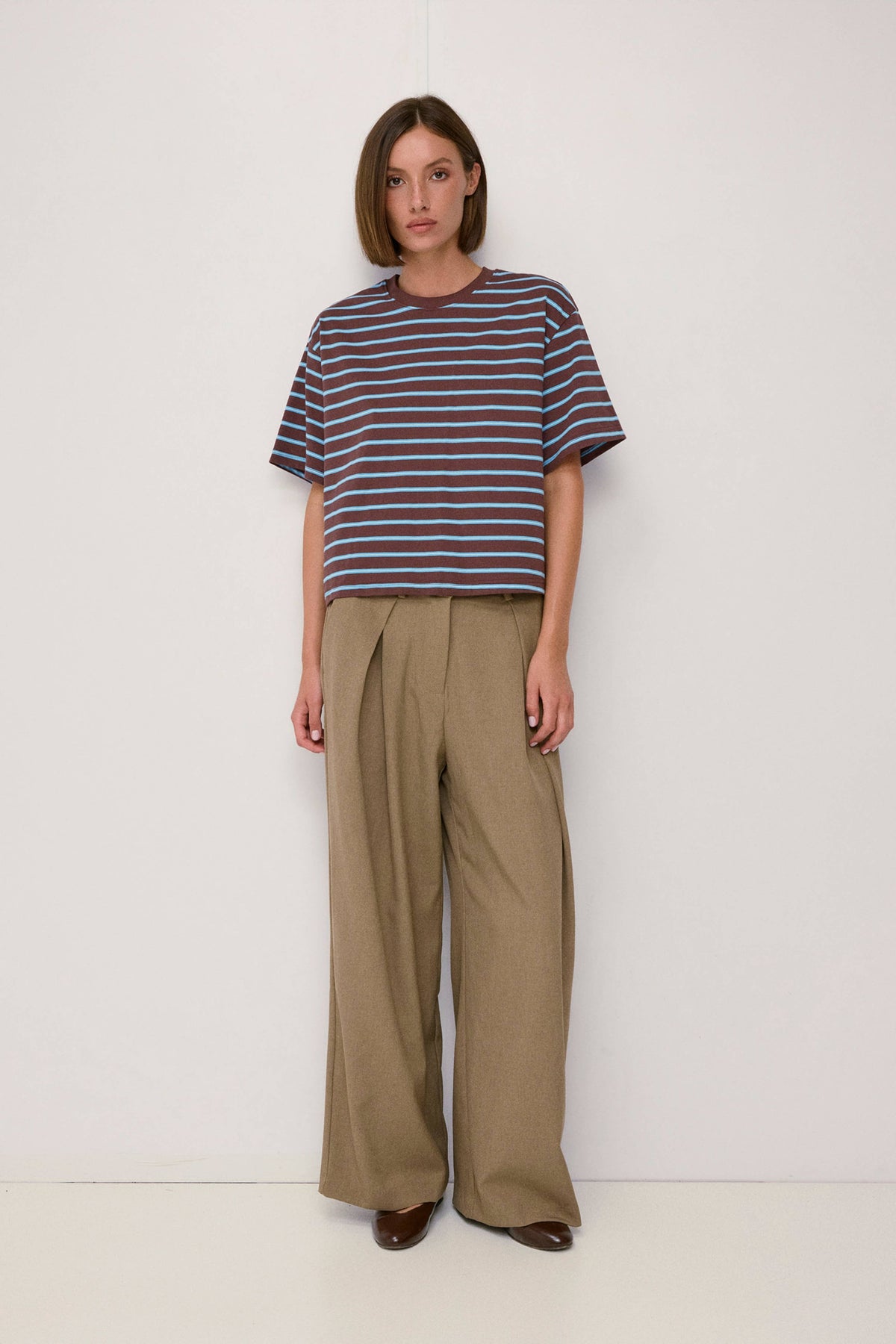 Brown and Light Blue Striped Relaxed Tee