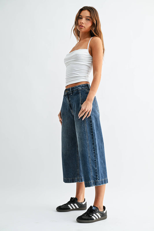 Dark Denim Sideseam Wide Capri