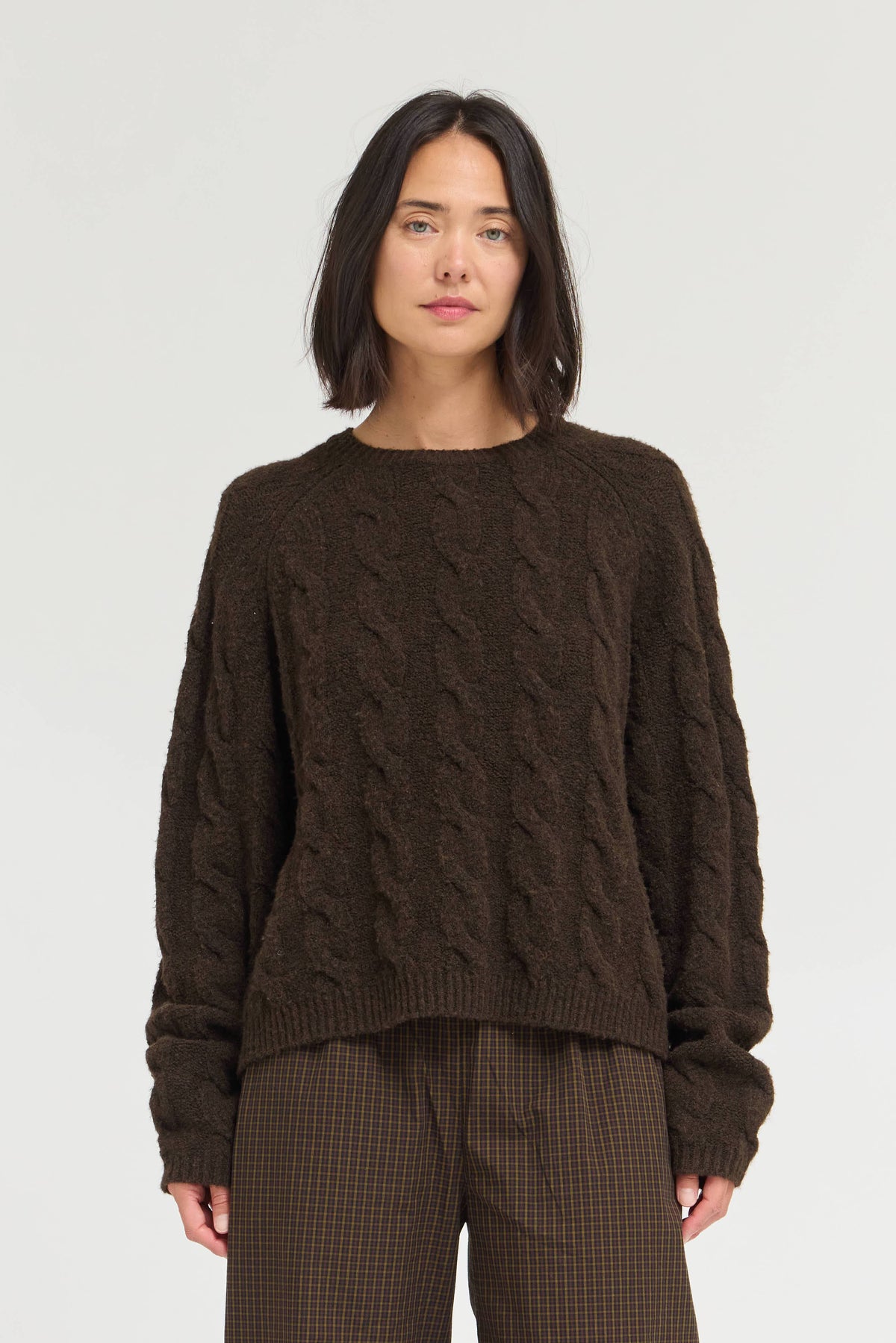 Dark Brown Cozy Cable Knit Sweater