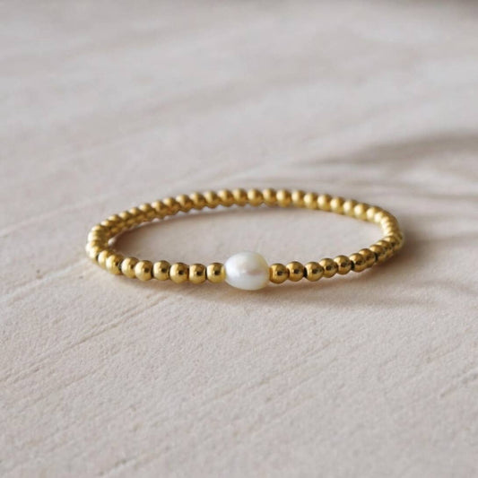 Gold Beaded Pearl Stretch Bracelet