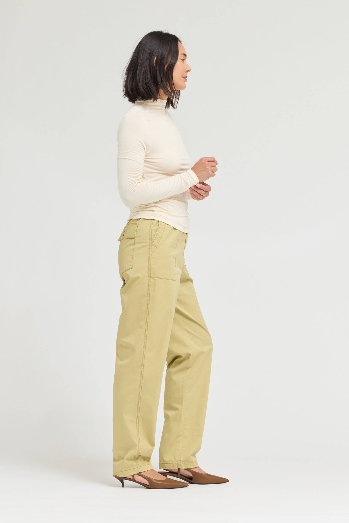 Cream Fitted Modal Turtleneck Top
