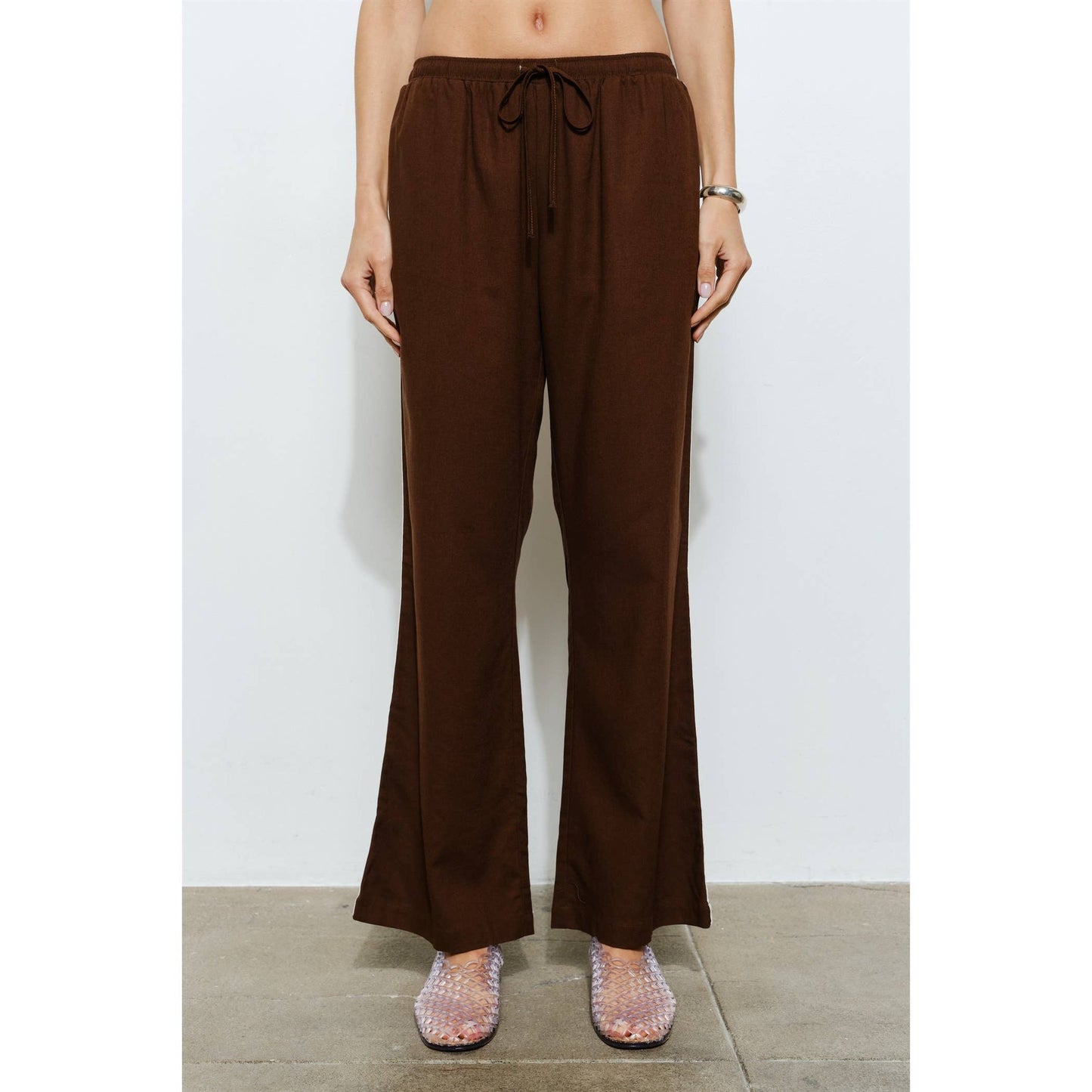 Brown Linen Stripe Track Pants