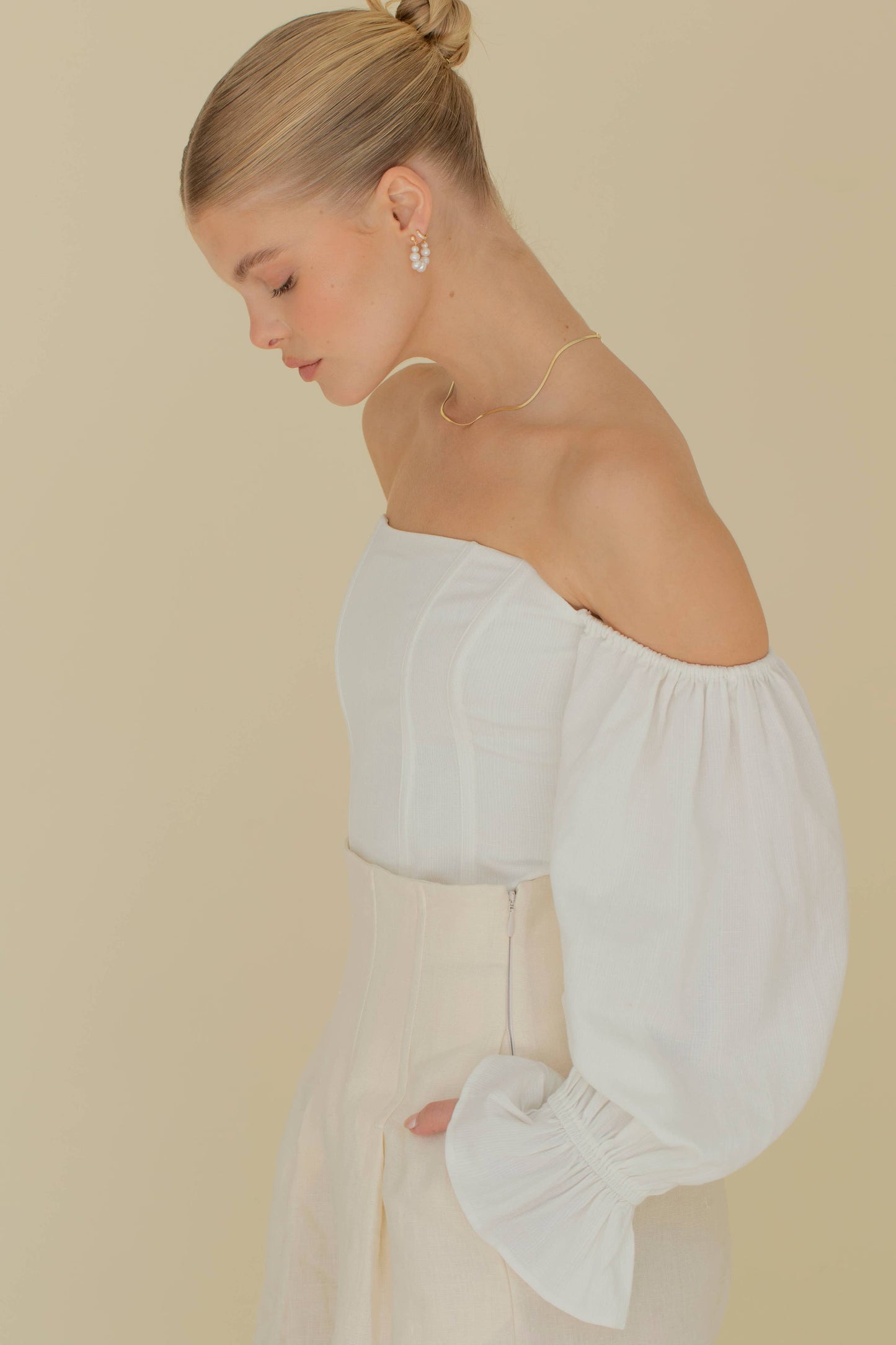 Gold Pearls Links Hooped Earrings