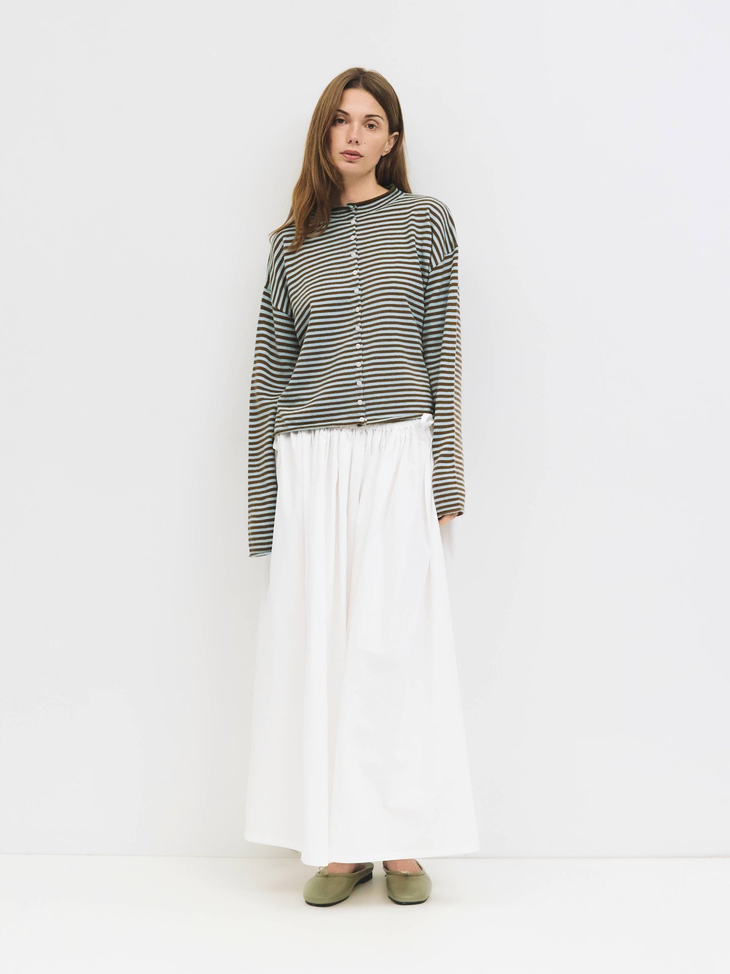 Rolled Edge Striped Button-Down Cardigan