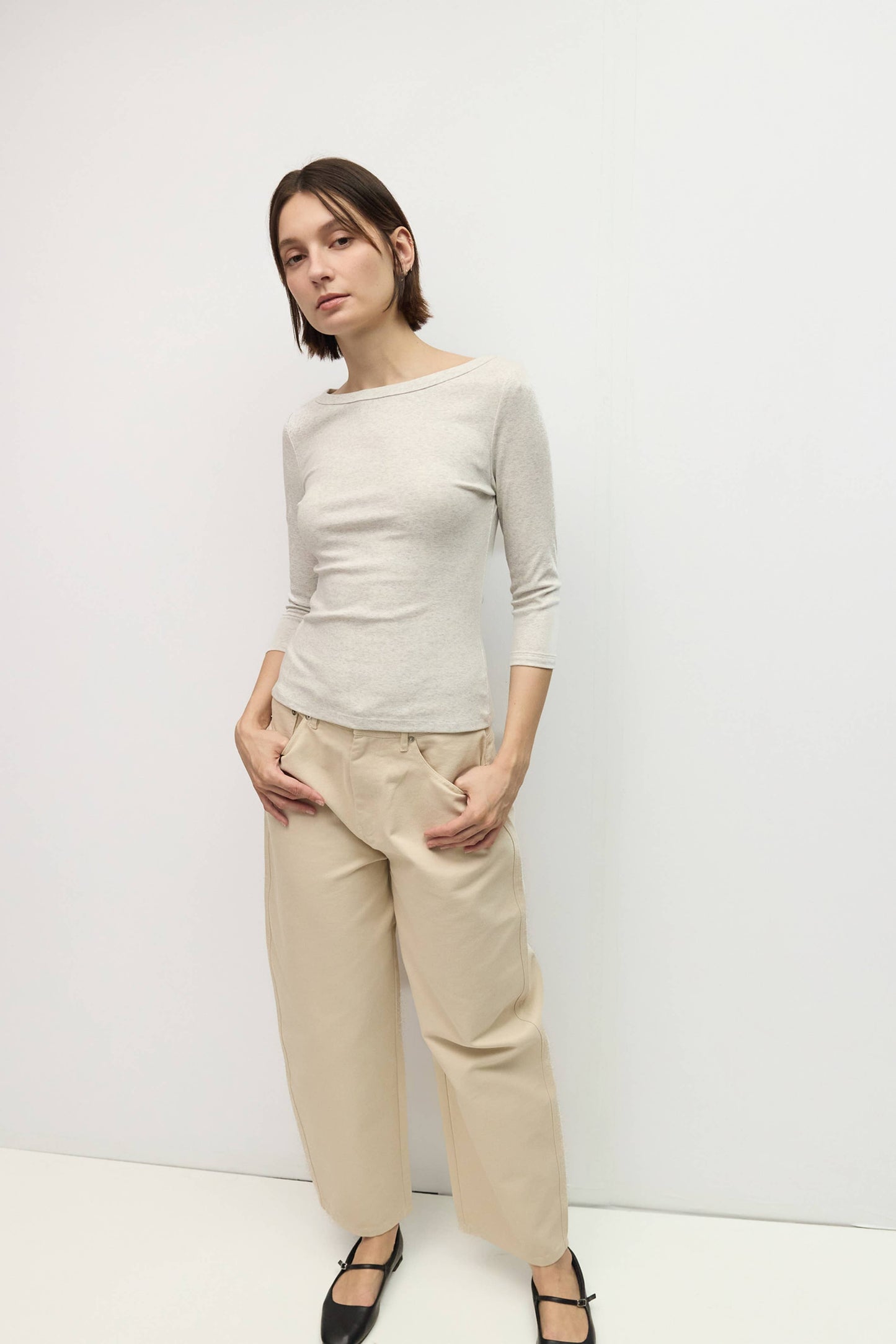 Ribbed Wide Neck Jersey Top