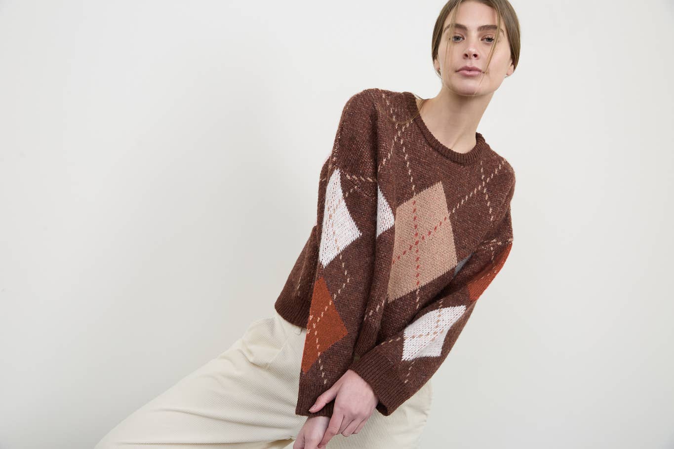 Brown Argyle Crewneck Sweater