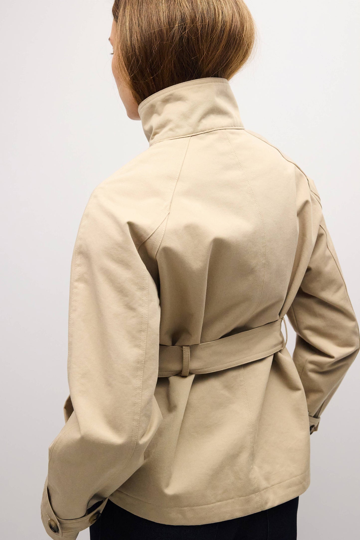 High Neck Belted Raglan Jacket