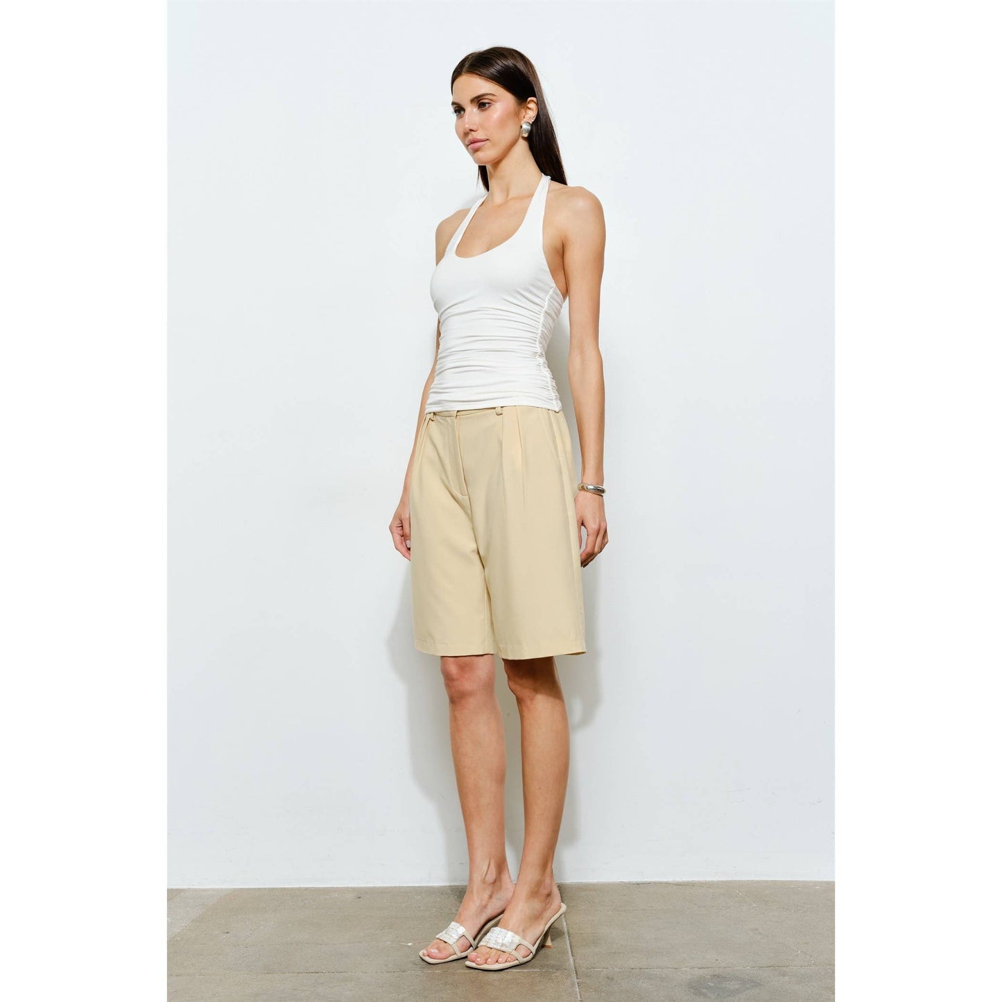 Yellow Pleated Bermuda Shorts
