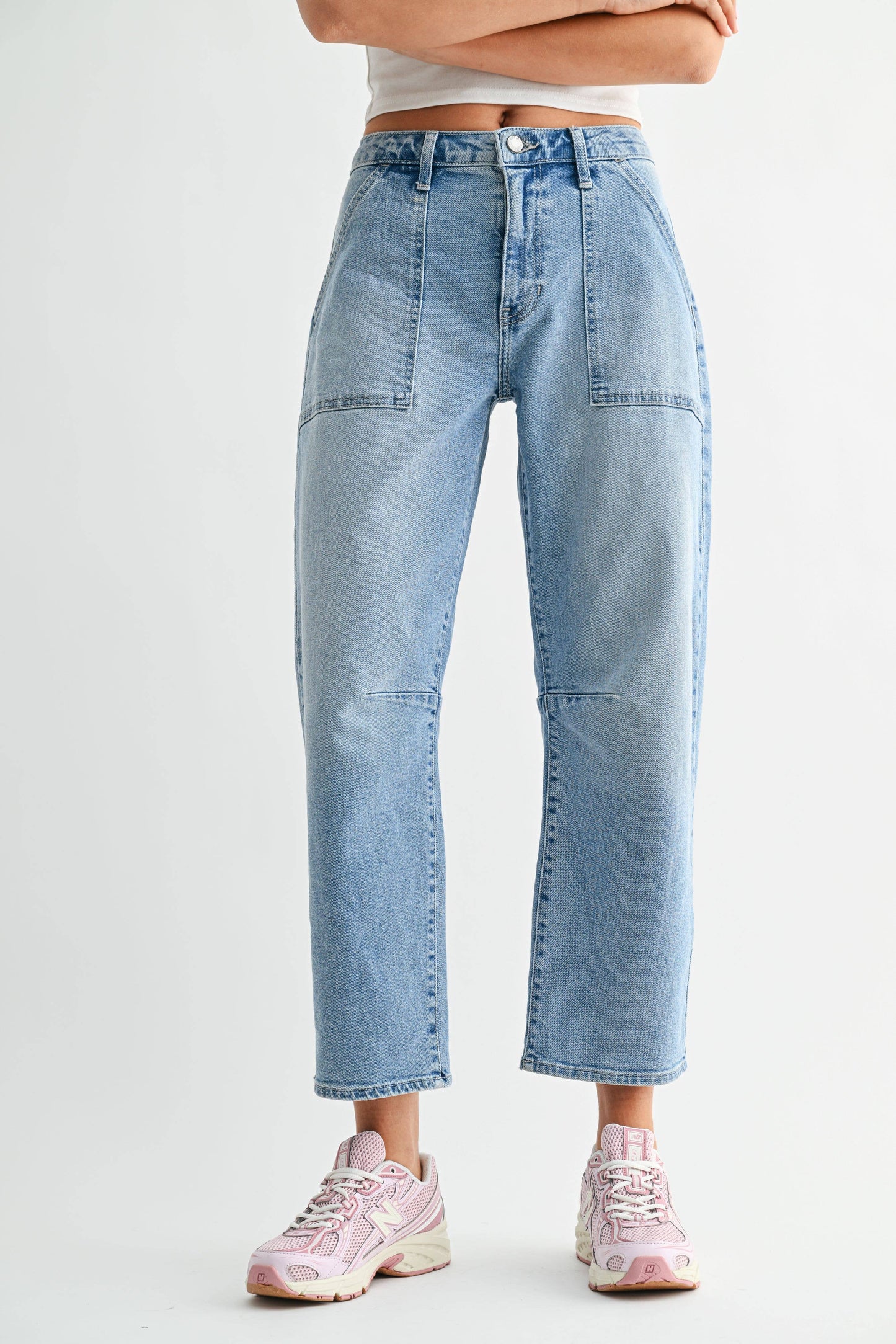Light Wash Utility Seamed Barrel Jean
