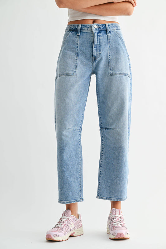 Light Wash Utility Seamed Barrel Jean