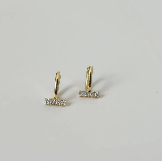 14K Gold Filled CZ Stone Bar Huggie Hoops