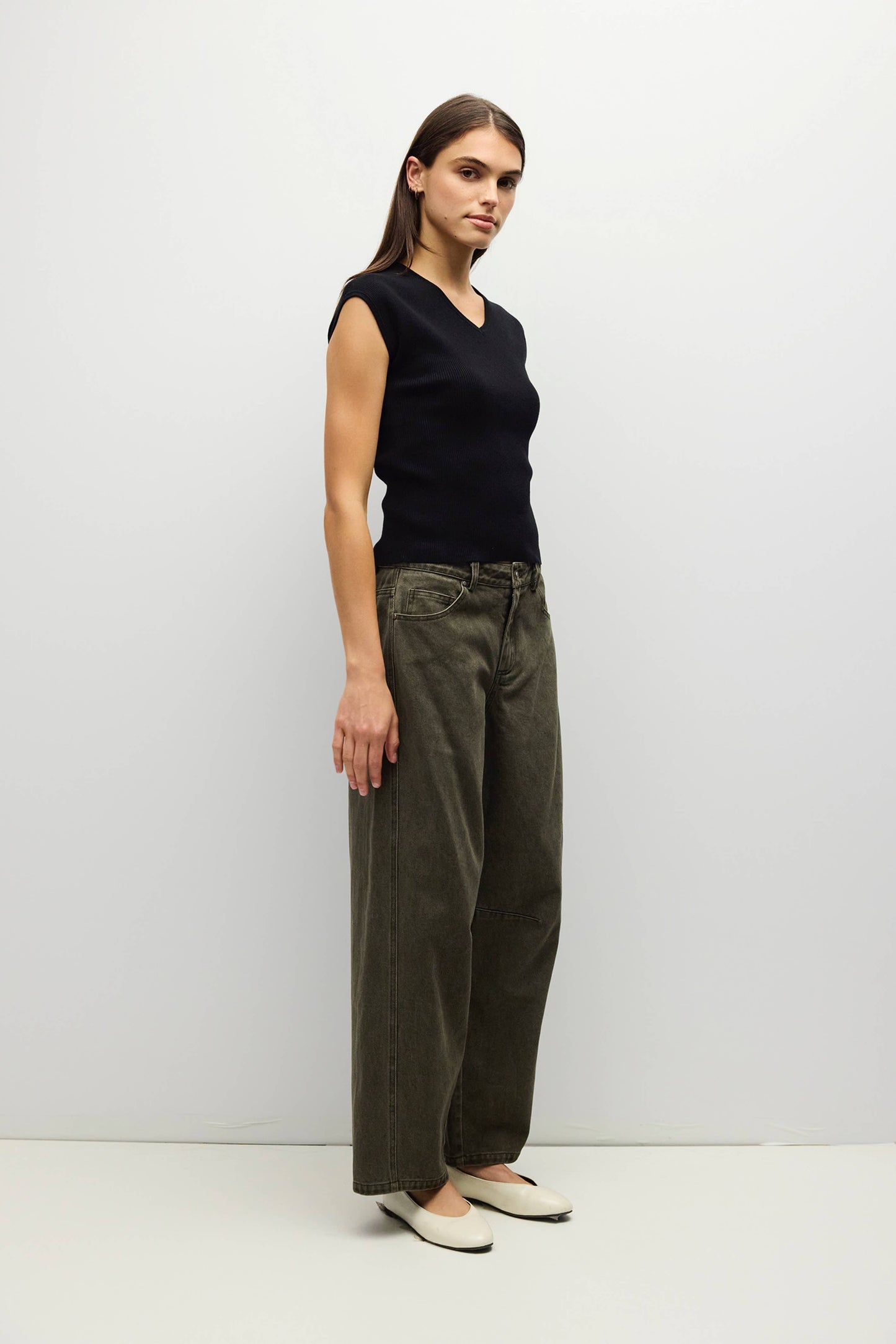 V-Neck Ribbed Knit Top