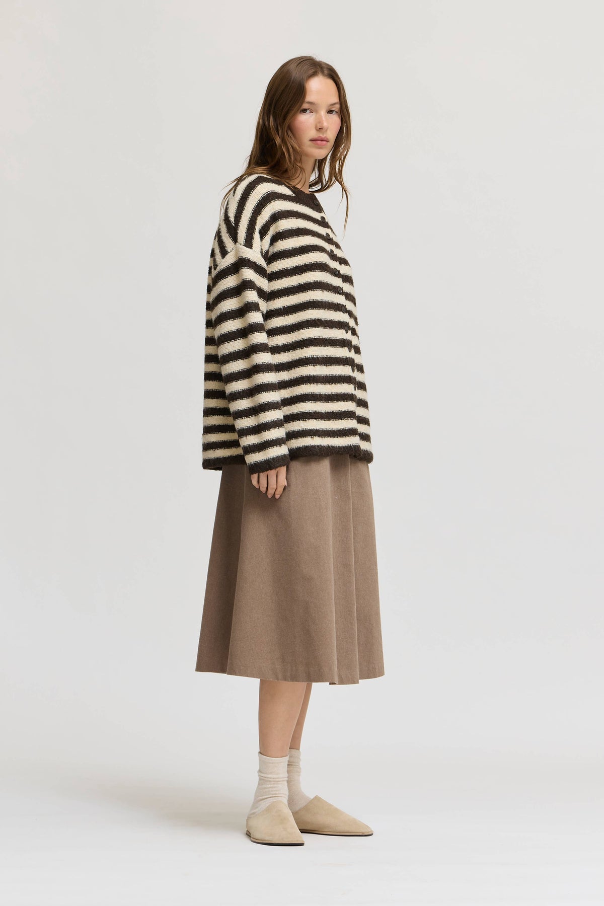 Brown Circle Hem Midi Skirt