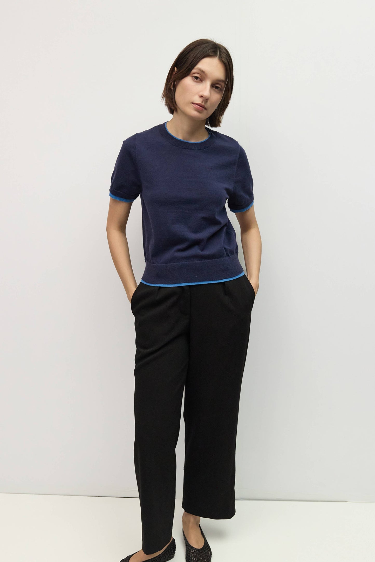 Knit Short Sleeve Contrast Top