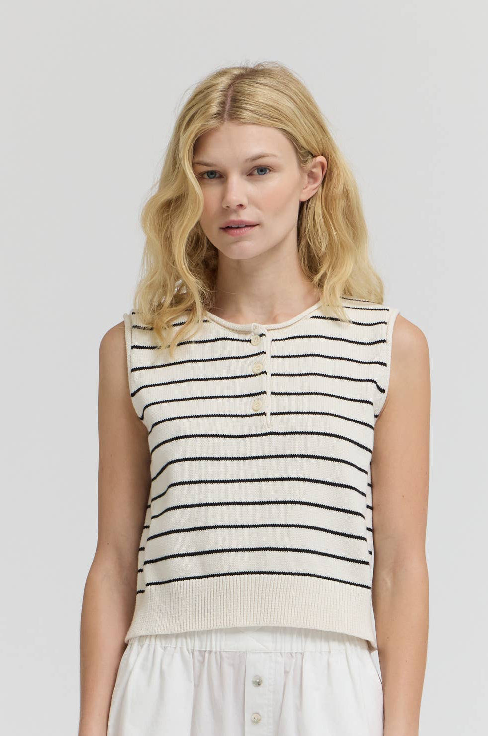 Cream Striped Cotton Knit Shell