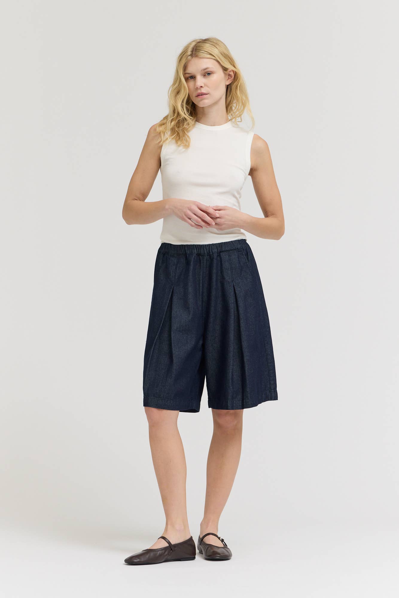 Indigo Tuck Waist Long Short