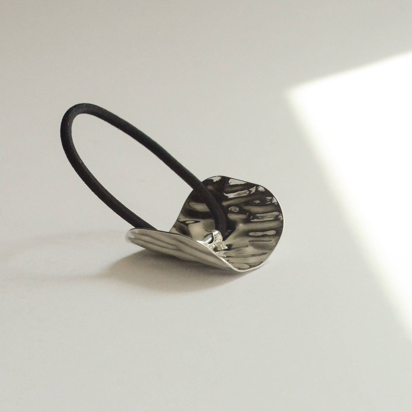 Silver Wide Textured Metal Ponytail Hair Tie