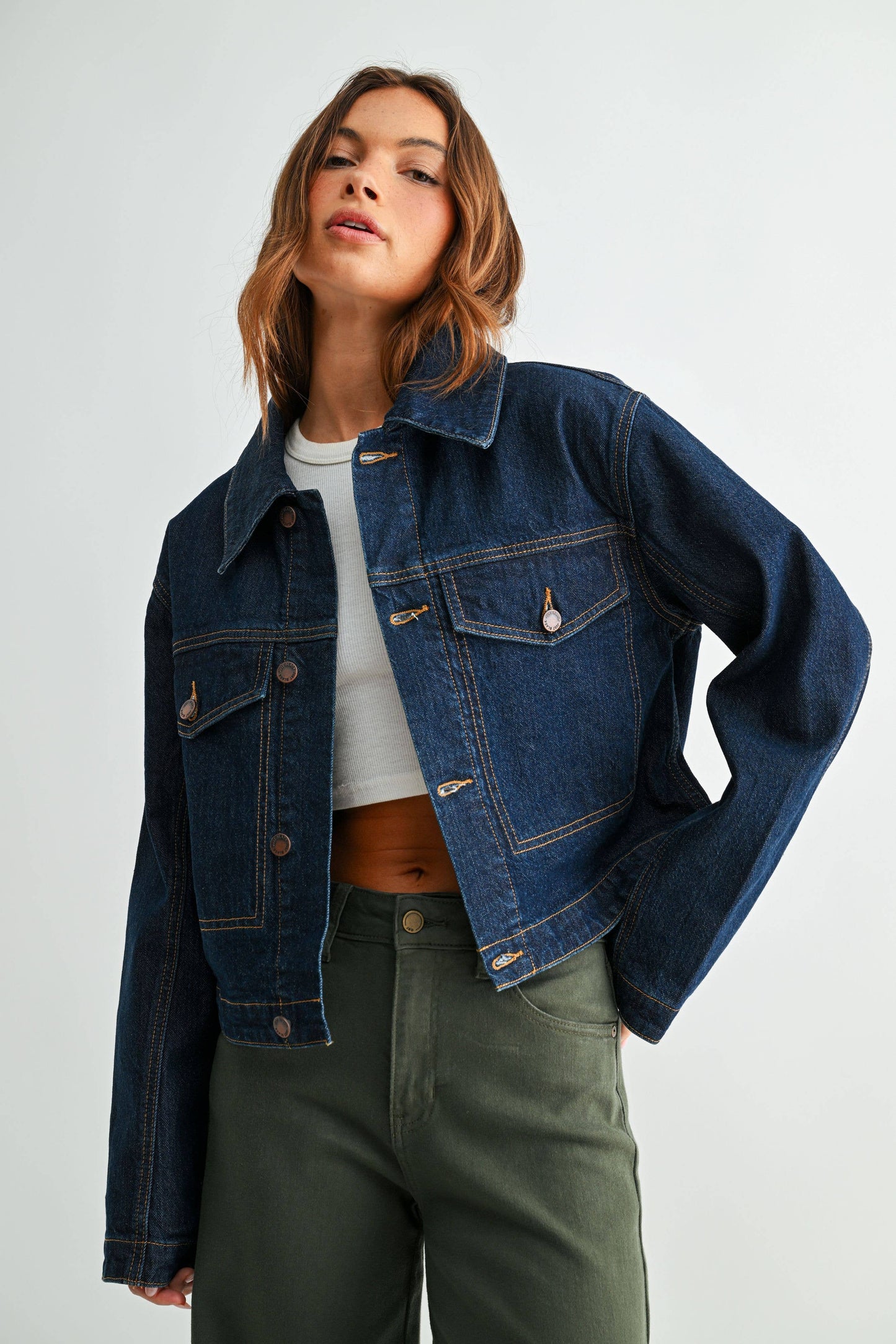 Dark Wash Denim Jacket with Faux Fur Collar