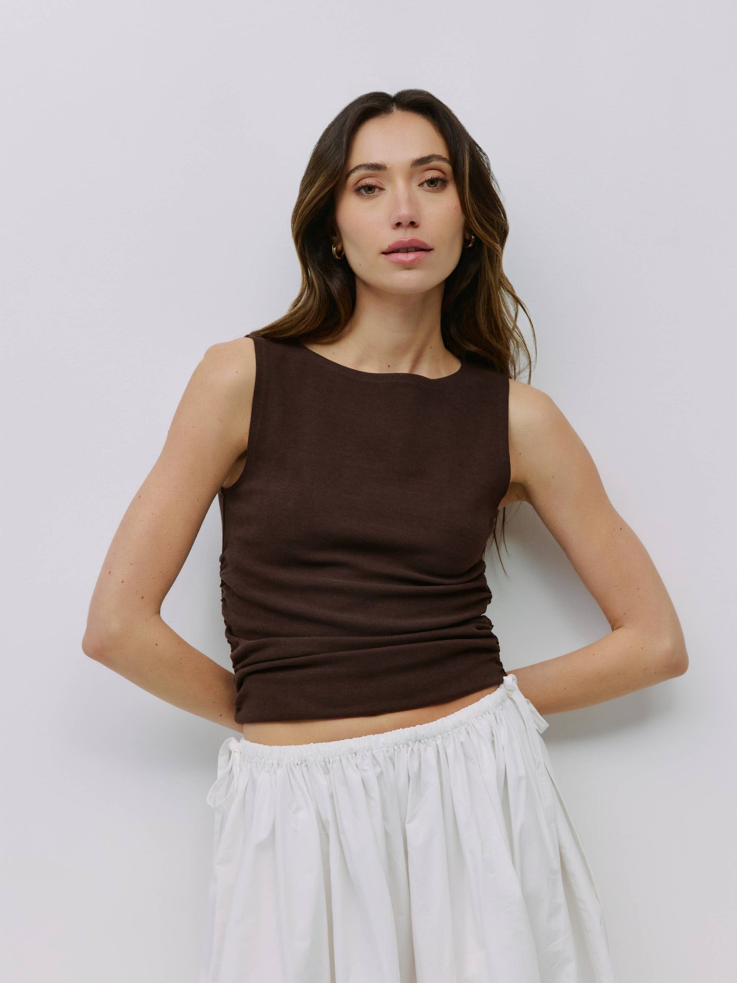 Boat Neck Ruched Knit Tank