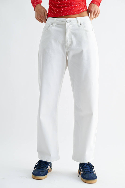White Stretch Twill Comfort Barrel Jean