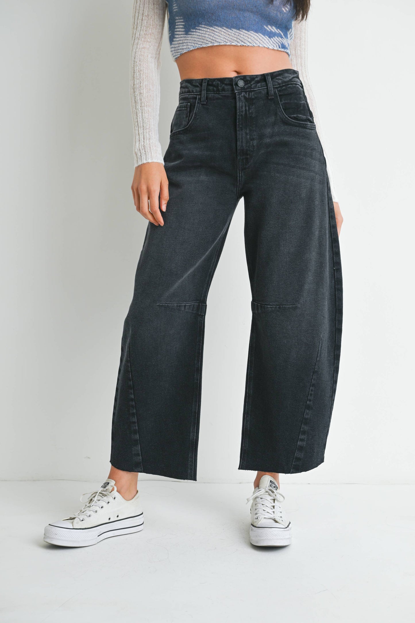 Black Wash Seamed Barrel Jean