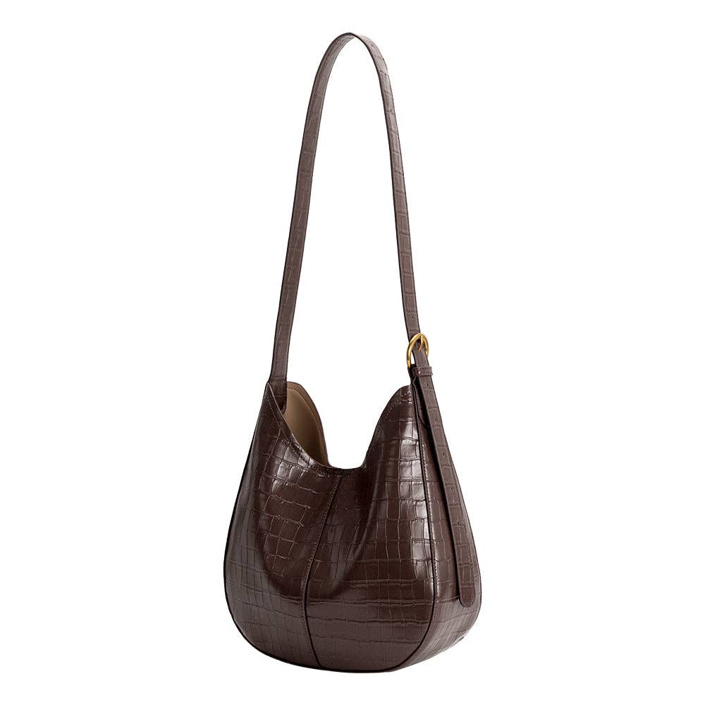 Chocolate Crocodile Vegan Leather Shoulder Bag