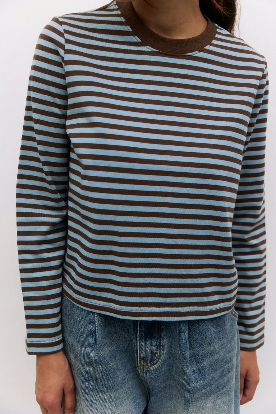 Striped Contrast Collar Long Sleeve T-Shirt