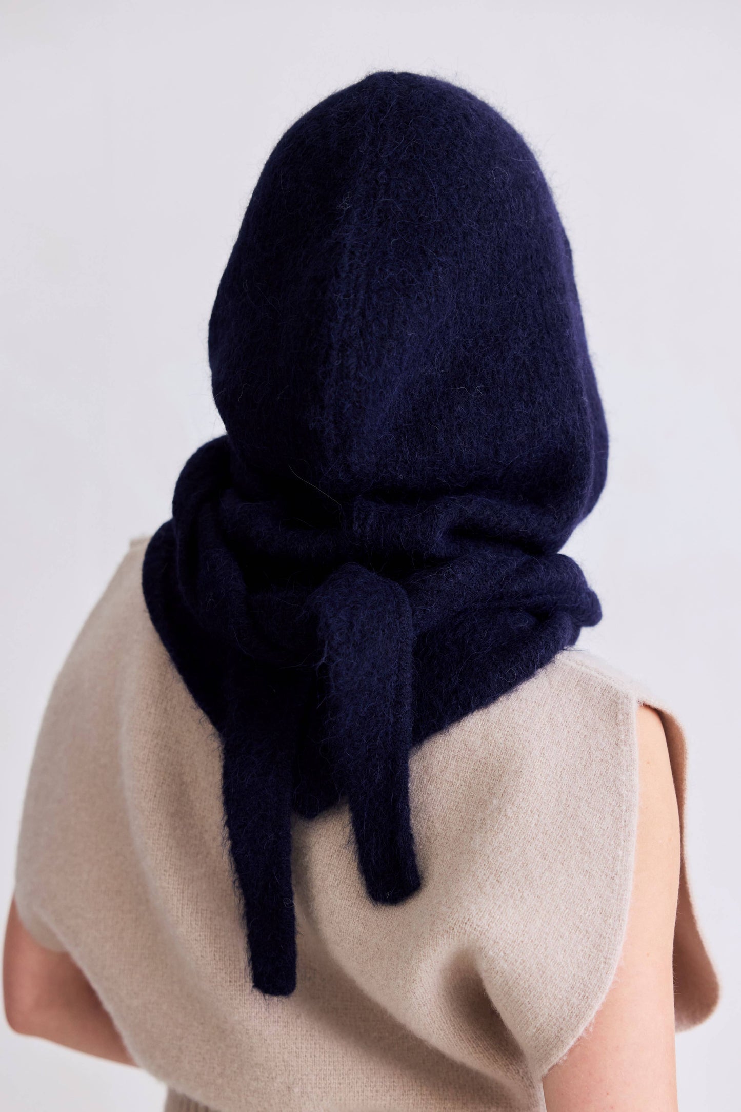 Dark Navy Alpaca Wool Hooded Scarf