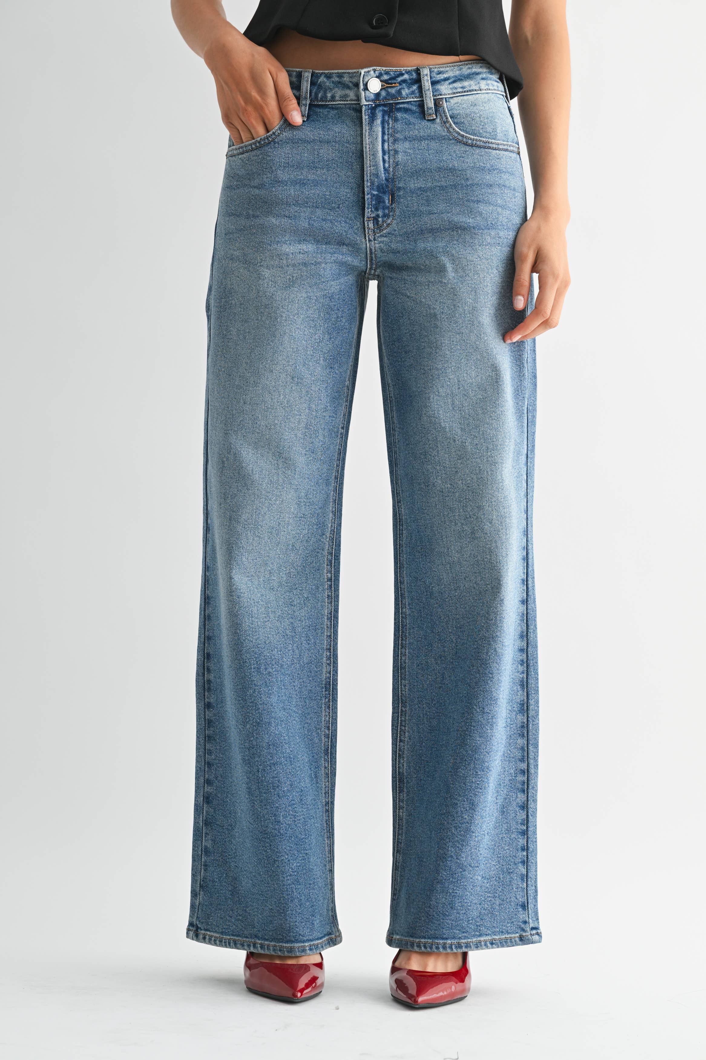Medium Wash High Rise Straight Stretch Jean – Rising Boutique