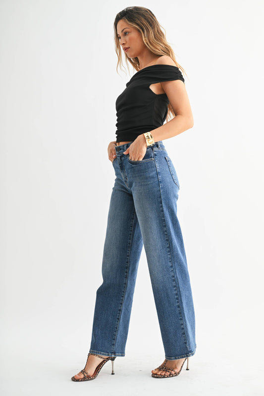 Medium Wash Loose Straight Stretch Jean