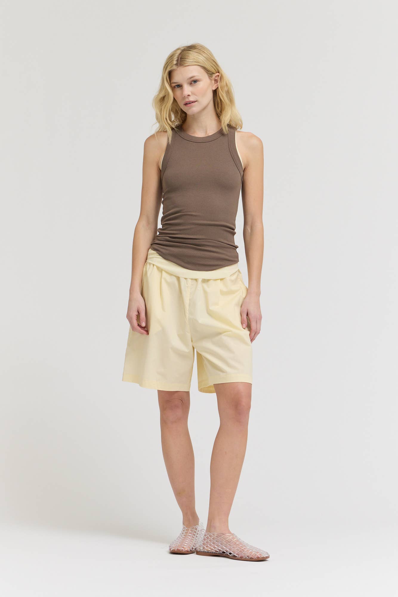 Butter Yellow Elastic Waist Bermuda Shorts