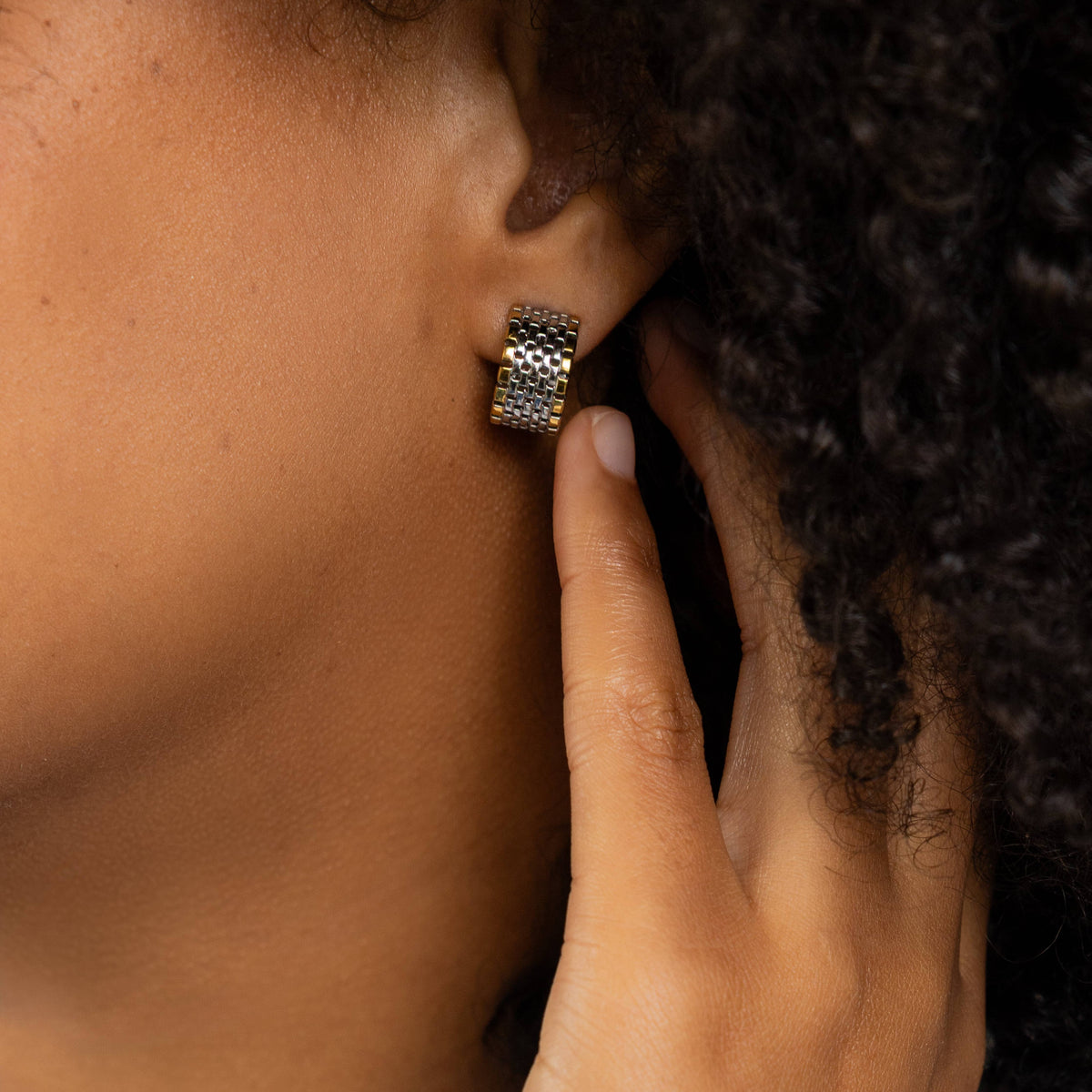 Two‑Tone Watch Hoop Earrings