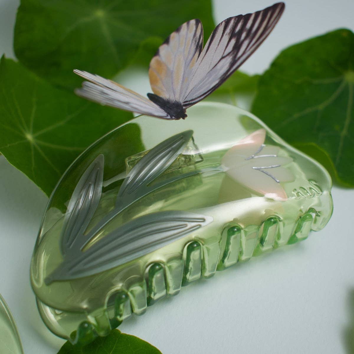 Clear Green Lotus Flower Acetate Hair Claw