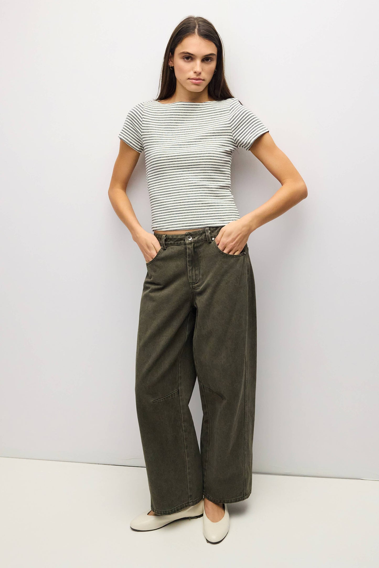 Brushed Striped Wide Neck Tee